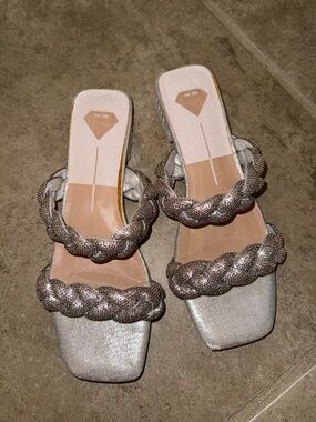 Mi.iM Metallic Braided Double-Strap Slide Sandals - Silver